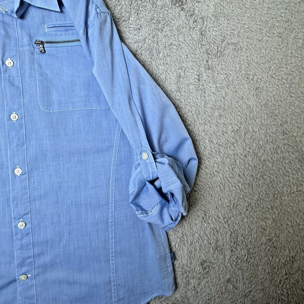 John Varvatos Womens Medium Blue Cotton‎ Minimalist Chic Shirt Roll Tab Sleeves - Picture 12 of 13